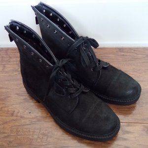 BLONDO NWOT Waterproof Black Leather Zipper Grommet Lace Up Moto Ankle Boots